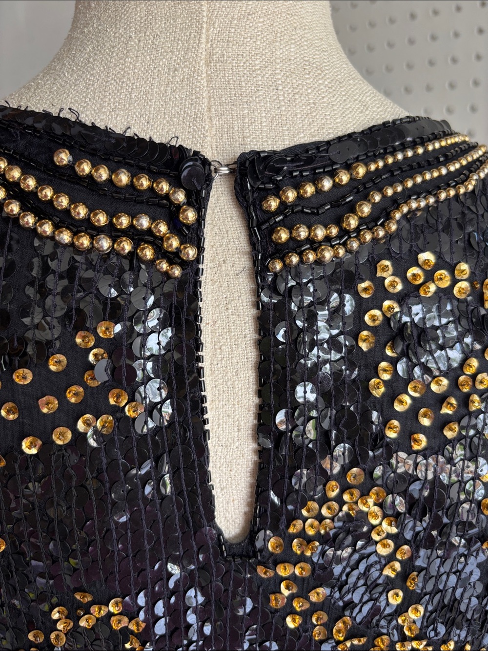 Vintage Black Sequin Blouse with Gold Stud Detailing - Picture 7 of 15